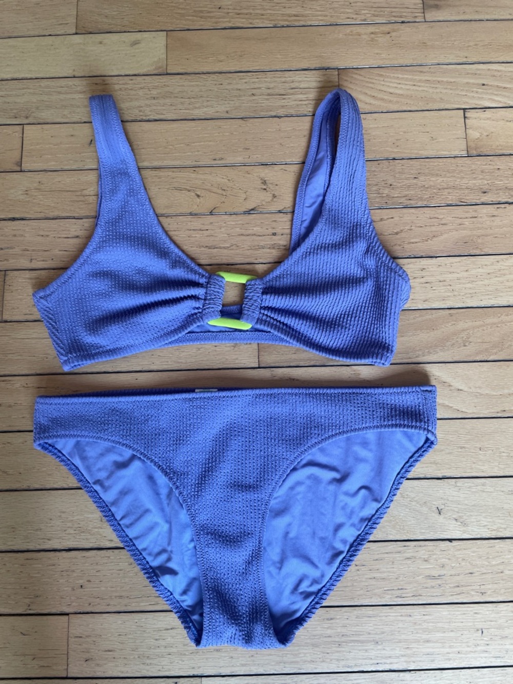 Lavender Textured Two-Piece Bikini with Neon Accent